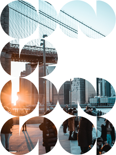 masked image of random people on a bridge
