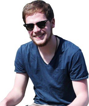 man with glasses smile on his face